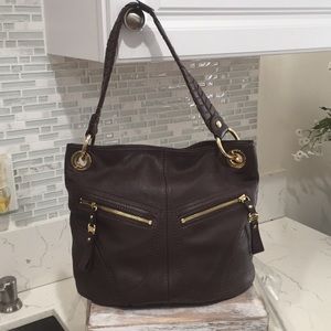 B Makowsky soft leather tote with gold hardware